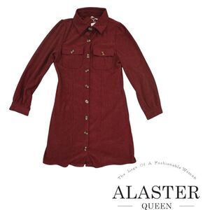 Corduroy Shacket Dress Brown Button Down Mini Western Fall Layering S NWT